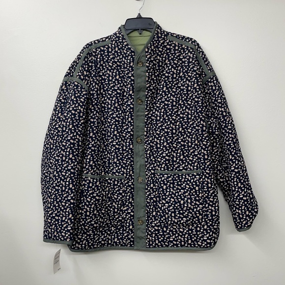 NWT BLANKNYC Reversible Quilted Jacket Olive Green Black Floral Oversized XL - Picture 2 of 10